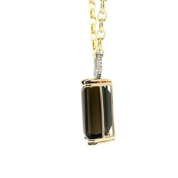 14KY Emerald Cut Smoky Topaz and Diamond Pendant Image 4 Kiefer Jewelers Lutz, FL