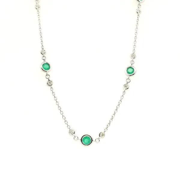 14KW Emerald and Diamond Bezel Set Station Necklace Kiefer Jewelers Lutz, FL