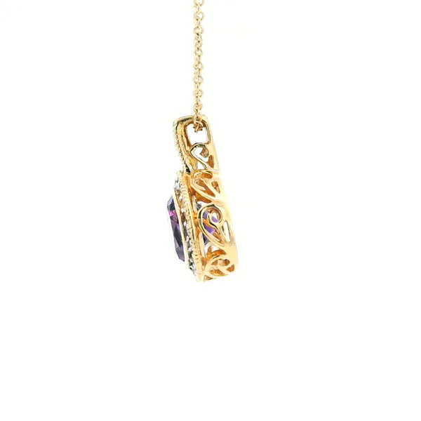 14KY Amethyst and Diamond Halo Antique Style Pendant Image 4 Kiefer Jewelers Lutz, FL