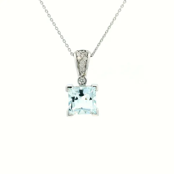 14KW Square Cut Aqua Marine and Diamond Pendant Kiefer Jewelers Lutz, FL