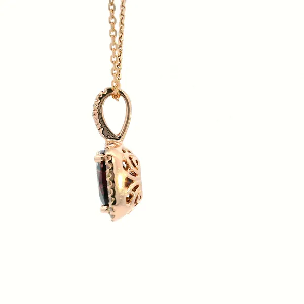 14KR Cushion Cut Garnet and Diamond Halo Pendant Image 4 Kiefer Jewelers Lutz, FL