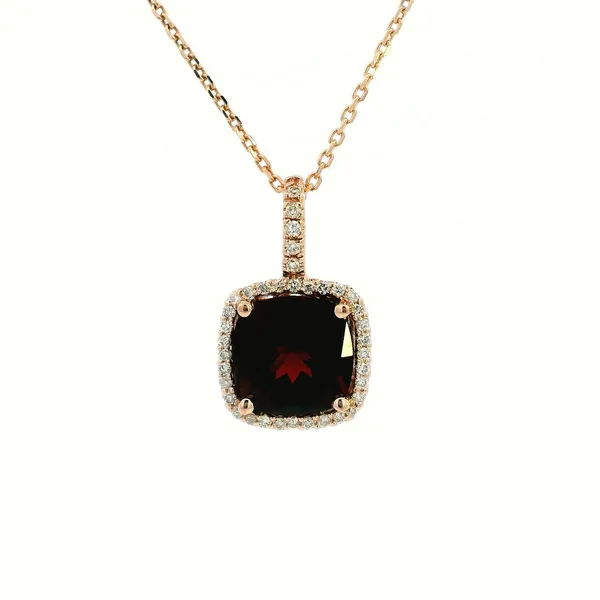 14KR Cushion Cut Garnet and Diamond Halo Pendant Kiefer Jewelers Lutz, FL