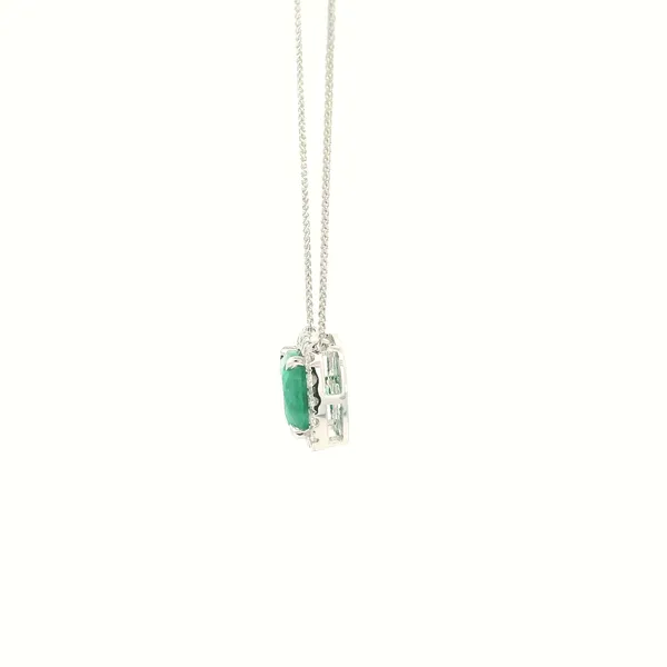 18KW Cushion Cut Zambian Emerald and Diamond Halo Pendant Image 4 Kiefer Jewelers Lutz, FL