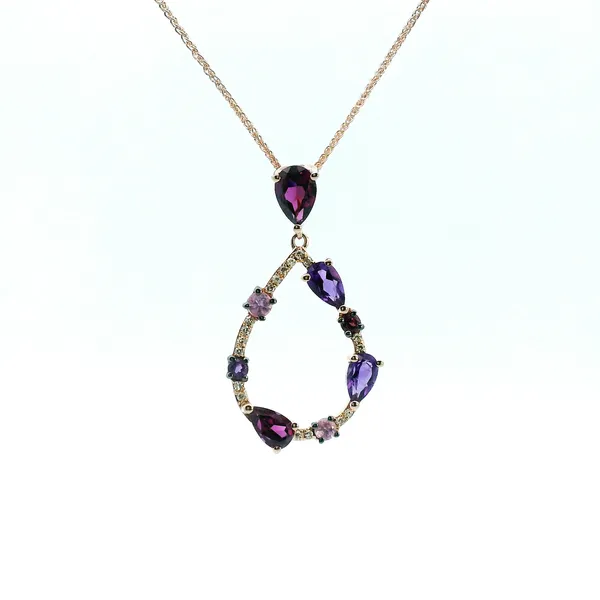 14KR Multi Colored Gemstone and Diamond Tear Drop Pendant Kiefer Jewelers Lutz, FL