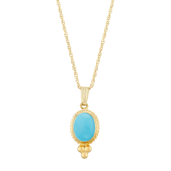 14KY Oval Turquoise Pendant with Beaded Design Kiefer Jewelers Lutz, FL