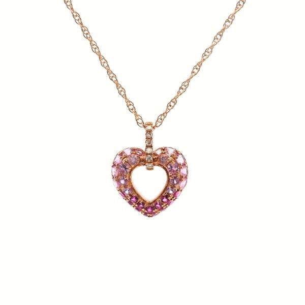 14KR Ombre Pink Sapphire and Diamond Pave Heart Pendant Kiefer Jewelers Lutz, FL