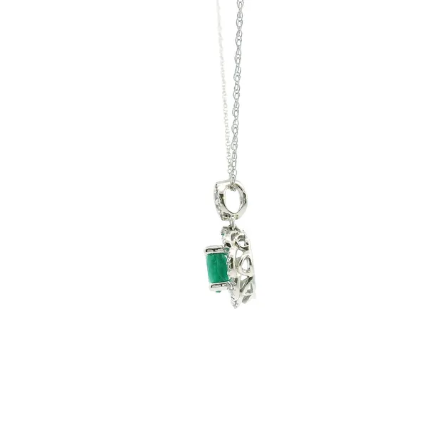 14KW Emerald and Diamond Vintage Style Halo Pendant Image 4 Kiefer Jewelers Lutz, FL