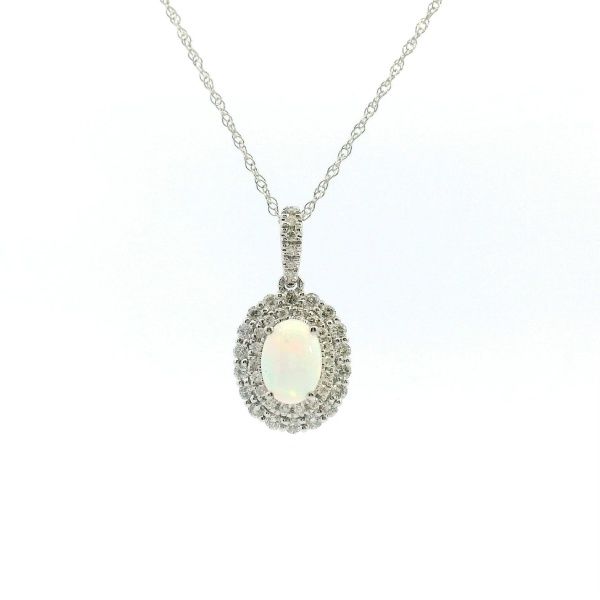 14KW Opal and Diamond Double Halo Pendant Kiefer Jewelers Lutz, FL
