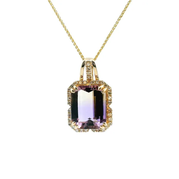 14KY Emerald Cut Ametrine and Diamond Halo Pendant Kiefer Jewelers Lutz, FL