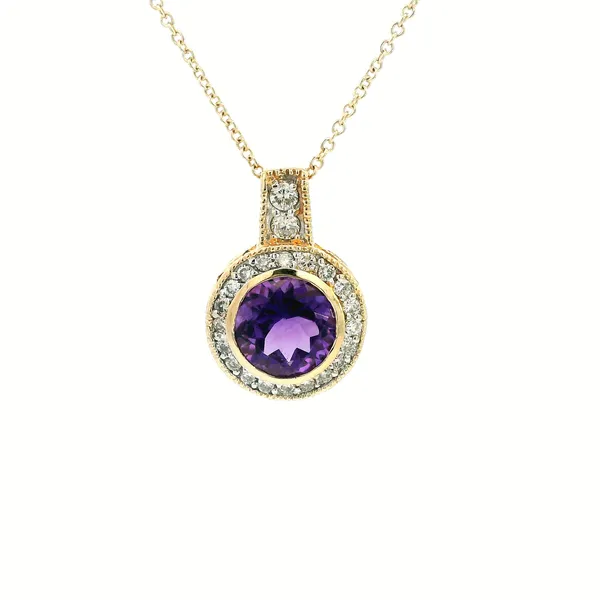 14KY Amethyst and Diamond Halo Antique Style Pendant Kiefer Jewelers Lutz, FL