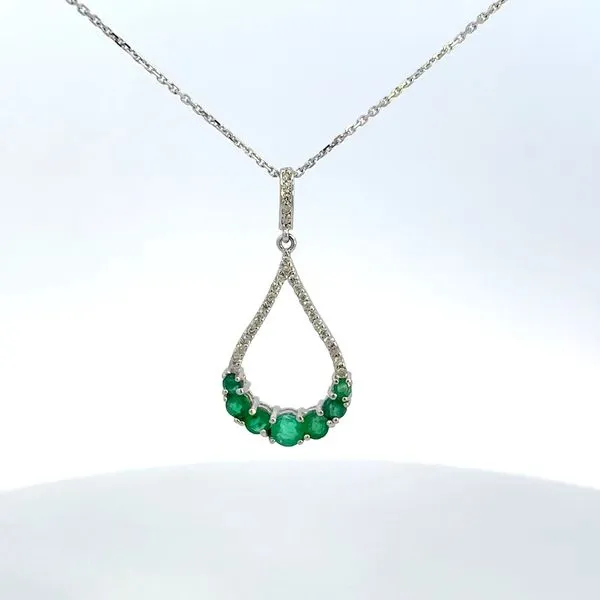 14K Diamond and Emerald Pendant Necklace Image 2 Kiefer Jewelers Lutz, FL