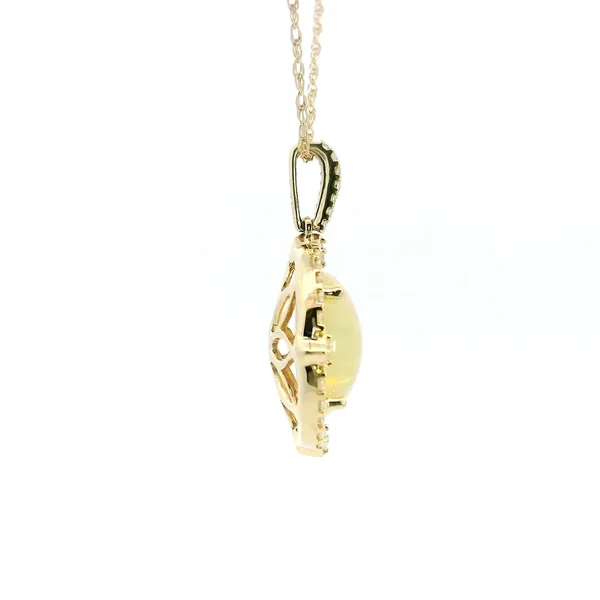 14KY Oval Opal and Diamond Halo Vintage Style Pendant Image 3 Kiefer Jewelers Lutz, FL