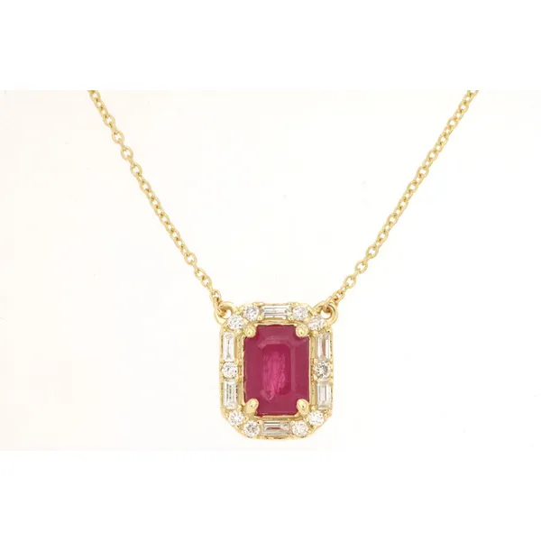 14KY Emerald Cut Ruby and Diamond Halo Pendant Kiefer Jewelers Lutz, FL