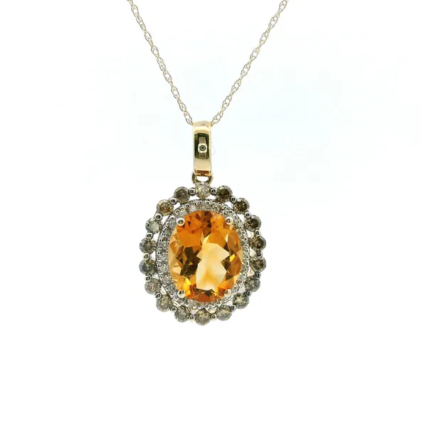 14KY Oval Citrine and Diamond Double Halo Pendant Kiefer Jewelers Lutz, FL