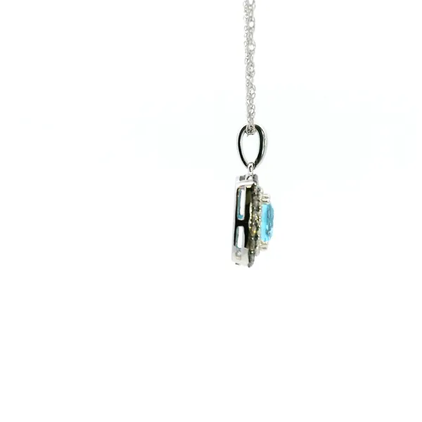 14KW Blue Topaz Chocolate and White Diamond Double Halo Pendant Image 3 Kiefer Jewelers Lutz, FL