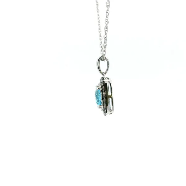 14KW Blue Topaz Chocolate and White Diamond Double Halo Pendant Image 4 Kiefer Jewelers Lutz, FL