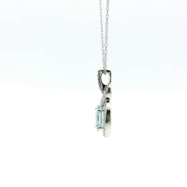 14KW Aqua Marine and Diamond Swirl Halo Pendant Image 4 Kiefer Jewelers Lutz, FL