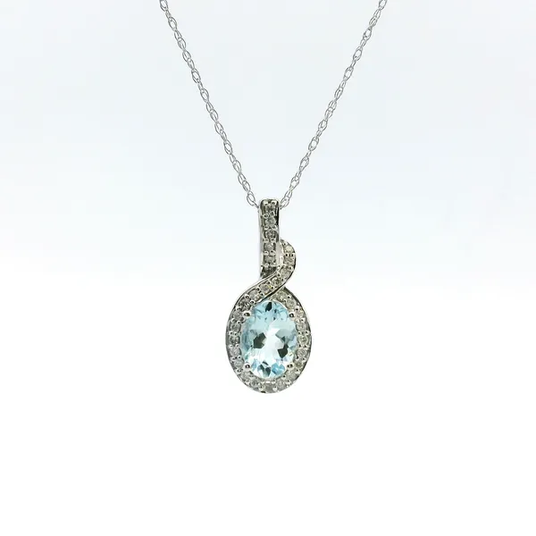 14KW Aqua Marine and Diamond Swirl Halo Pendant Kiefer Jewelers Lutz, FL