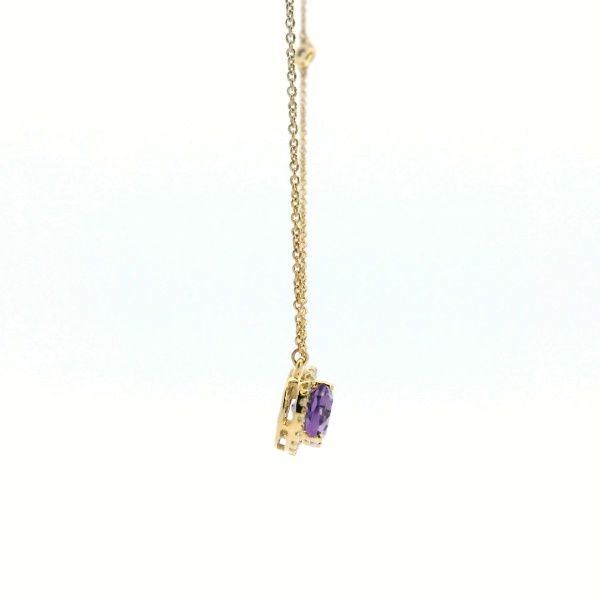 14KY Amethyst and Diamond Halo Necklace Image 3 Kiefer Jewelers Lutz, FL