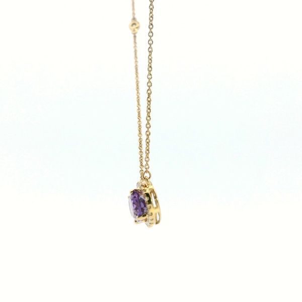 14KY Amethyst and Diamond Halo Necklace Image 4 Kiefer Jewelers Lutz, FL