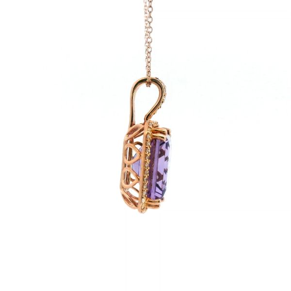 14KR Amethyst and Diamond Halo Pendant Image 3 Kiefer Jewelers Lutz, FL