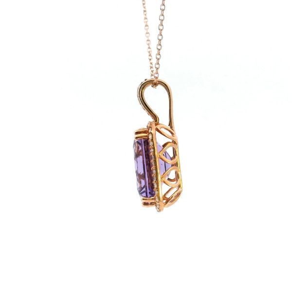 14KR Amethyst and Diamond Halo Pendant Image 4 Kiefer Jewelers Lutz, FL