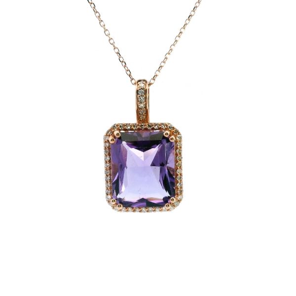 14KR Amethyst and Diamond Halo Pendant Kiefer Jewelers Lutz, FL