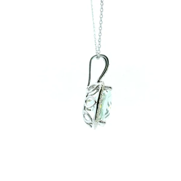 14KW Cushion Cut Green Amethyst and Diamond Halo Pendant Image 3 Kiefer Jewelers Lutz, FL