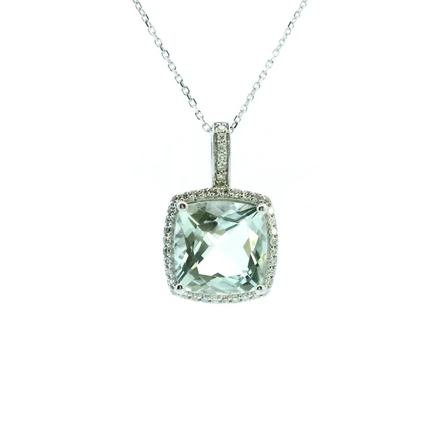 14KW Cushion Cut Green Amethyst and Diamond Halo Pendant Kiefer Jewelers Lutz, FL