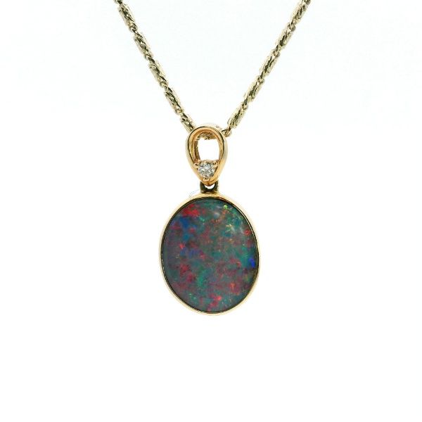 14KY Doublet Oval Opal and Diamond Pendant Kiefer Jewelers Lutz, FL