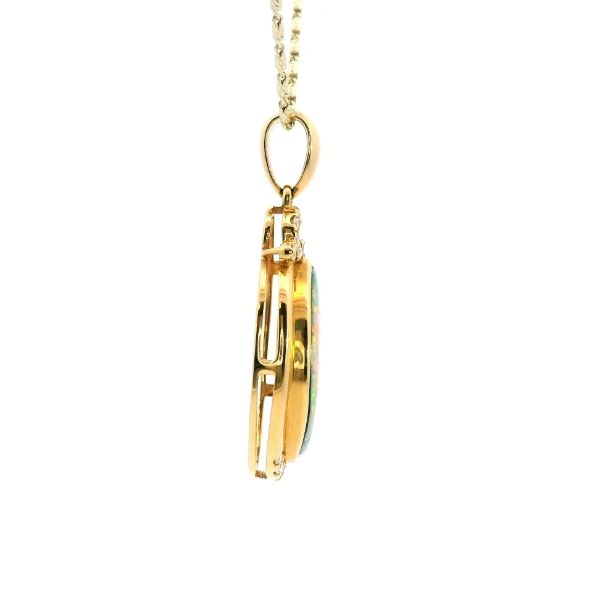 18KY Sand Doublet Opal and Diamond Pendant Image 3 Kiefer Jewelers Lutz, FL