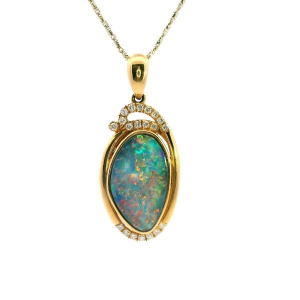 18KY Sand Doublet Opal and Diamond Pendant Kiefer Jewelers Lutz, FL