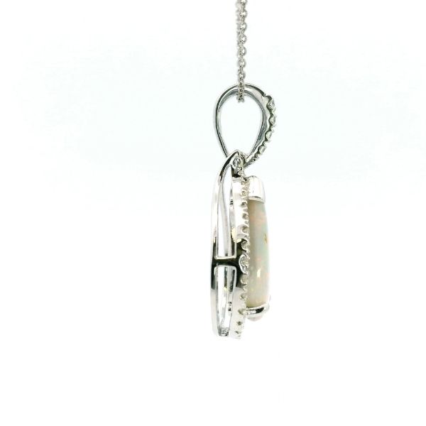 14KW Pear Shape Opal and Diamond Pendant Image 3 Kiefer Jewelers Lutz, FL