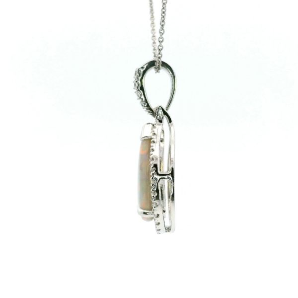 14KW Pear Shape Opal and Diamond Pendant Image 4 Kiefer Jewelers Lutz, FL
