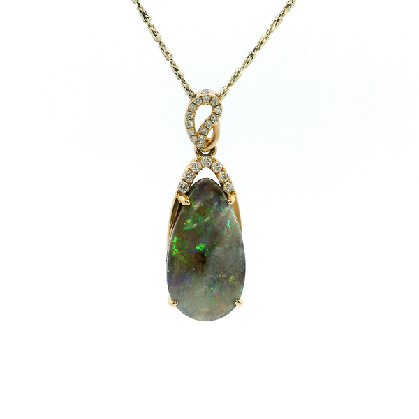 14KY Pear Shape Boulder Opal and Diamond Pendant Kiefer Jewelers Lutz, FL