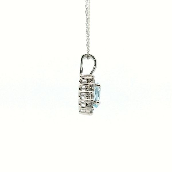 14KW Aquamarine and Diamond Halo Necklace Image 3 Kiefer Jewelers Lutz, FL