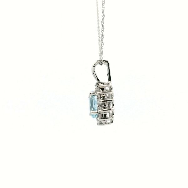 14KW Aquamarine and Diamond Halo Necklace Image 4 Kiefer Jewelers Lutz, FL