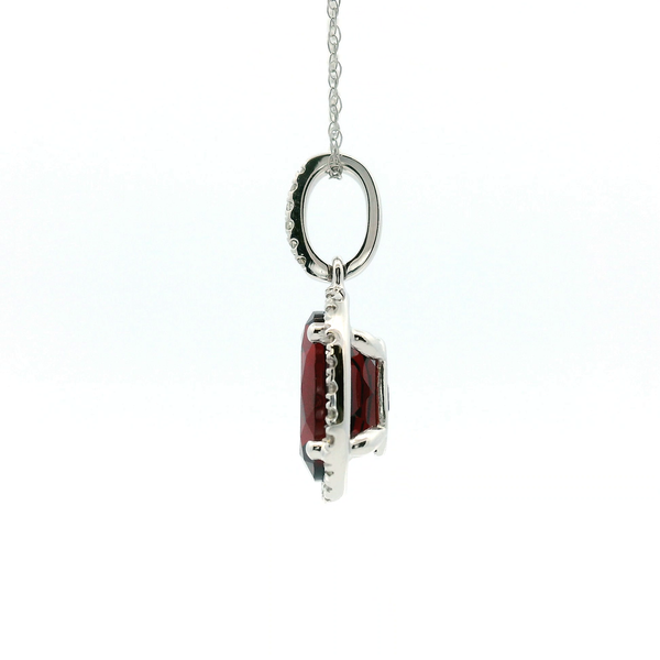 14KW Oval Garnet and Diamond Halo Necklace Image 4 Kiefer Jewelers Lutz, FL