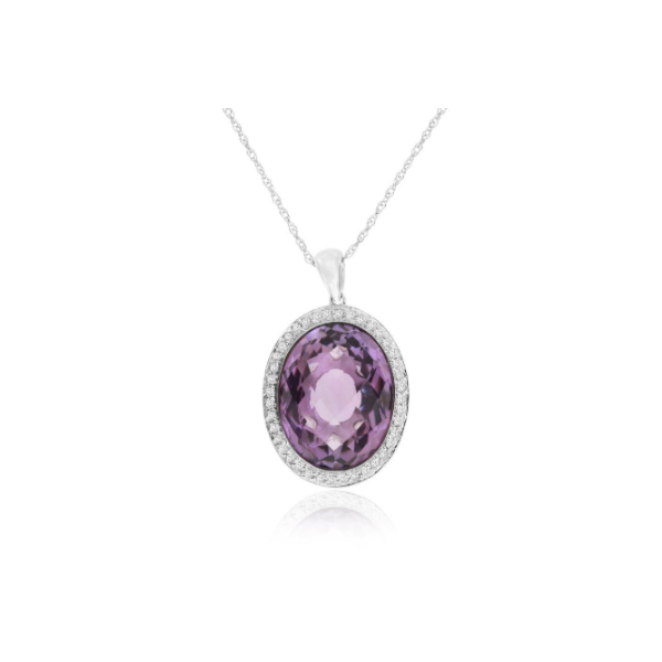 14KW Oval Amethyst and Diamond Halo Necklace Kiefer Jewelers Lutz, FL