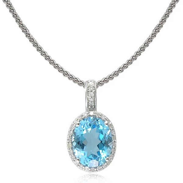 14KW Blue Topaz and Diamond Halo Necklace Kiefer Jewelers Lutz, FL