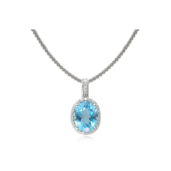 14KW Blue Topaz and Diamond Halo Necklace Kiefer Jewelers Lutz, FL