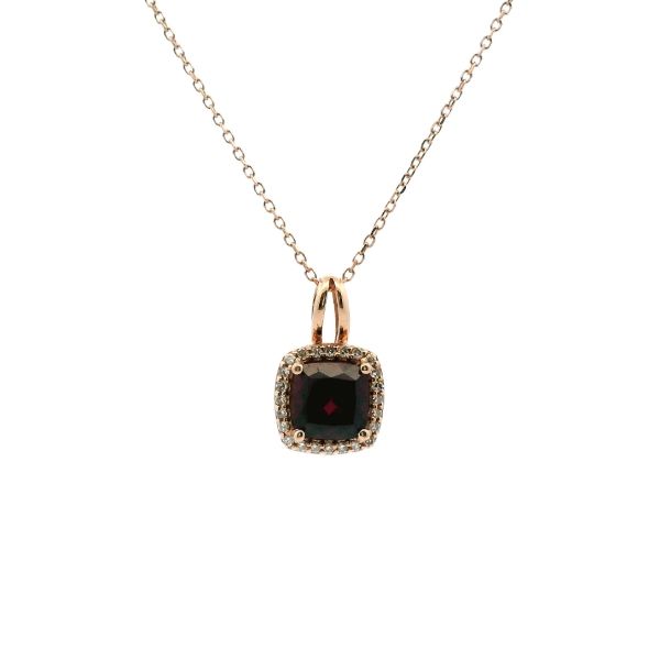 14KR Rhodolite Garnet and Diamond Halo Necklace Kiefer Jewelers Lutz, FL