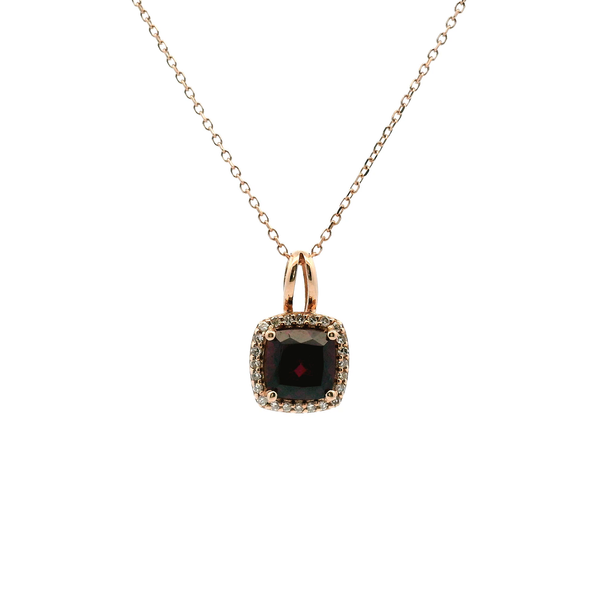 14KR Rhodolite Garnet and Diamond Halo Necklace Kiefer Jewelers Lutz, FL