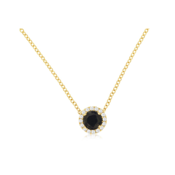 14KY Round Sapphire and Diamond Halo Necklace Kiefer Jewelers Lutz, FL