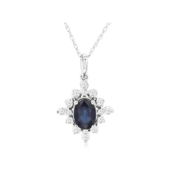 14KW Oval Sapphire and Diamond Vintage Style Necklace Kiefer Jewelers Lutz, FL