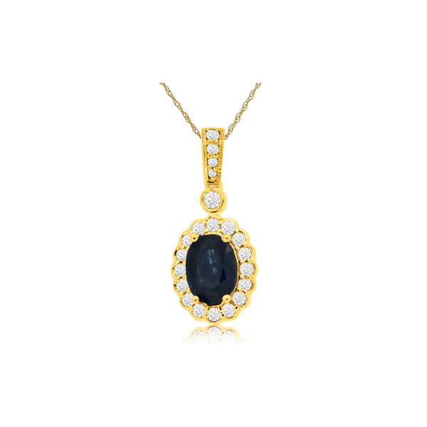 14KY Oval Sapphire and Diamond Halo Necklace Kiefer Jewelers Lutz, FL