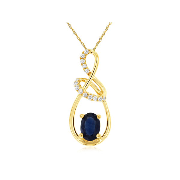 14KY Oval Sapphire and Diamond Swirl Pendant Kiefer Jewelers Lutz, FL
