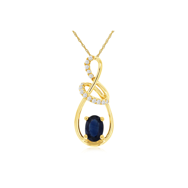 14KY Oval Sapphire and Diamond Swirl Pendant Kiefer Jewelers Lutz, FL
