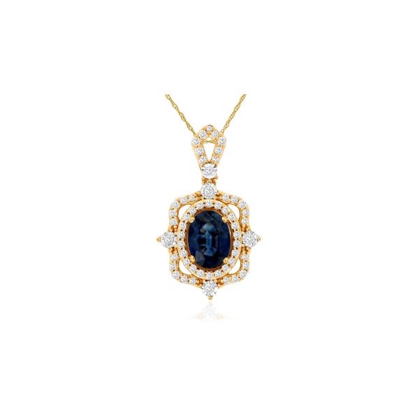 14KY Oval Sapphire and Diamond Vintage Style Pendant Kiefer Jewelers Lutz, FL