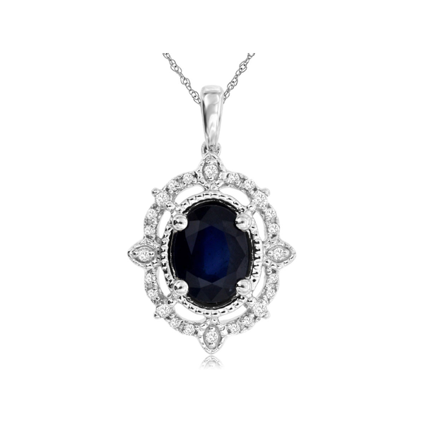 14KW Oval Sapphire and Diamond Vintage Style Pendant Kiefer Jewelers Lutz, FL